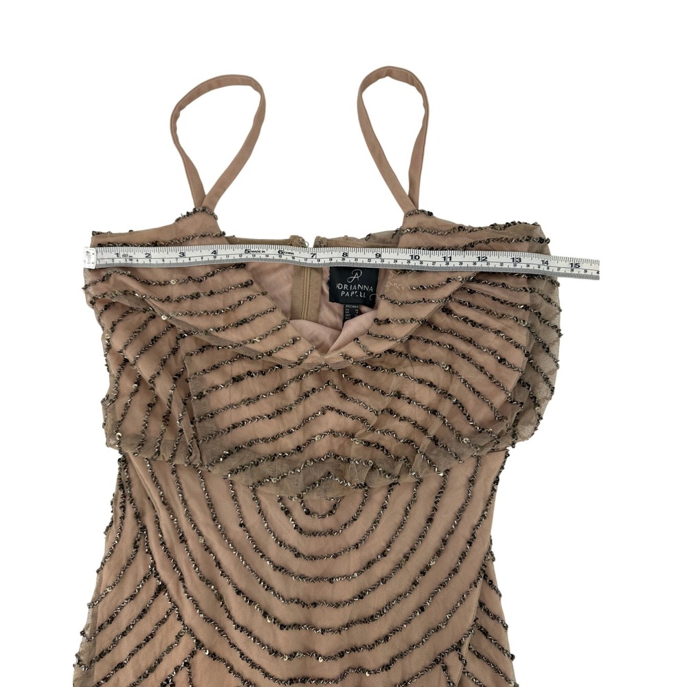 Adrianna Papell‎ Beaded Sequin Mesh Sheath Dress Blush Pink Art Deco Size 0 - Picture 4 of 9